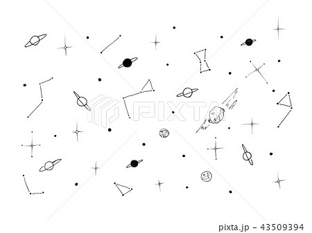 宇宙 手描き 手書き 土星の写真素材