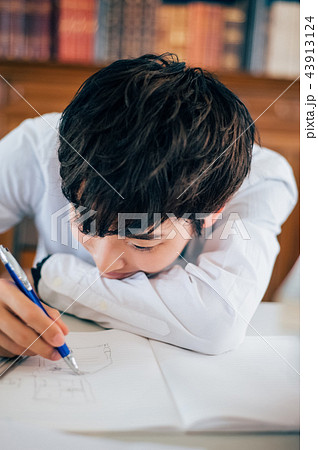 大学生 男性 レポート 書くの写真素材