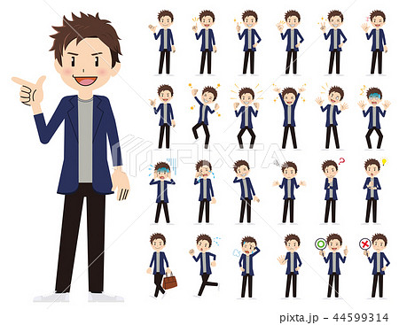 照れる 男性 イラスト 人物 表情 ポーズの写真素材