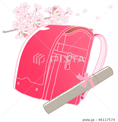 桜 春 ランドセル 卒業のイラスト素材