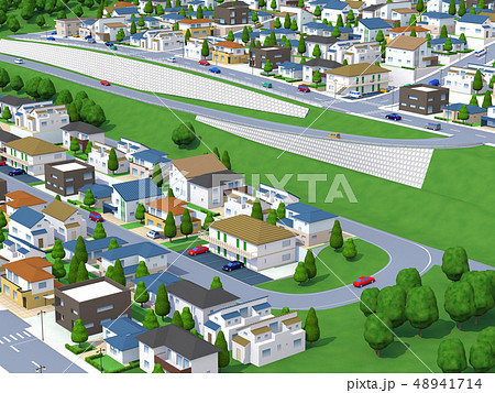 街 住宅街 俯瞰 町並みのイラスト素材