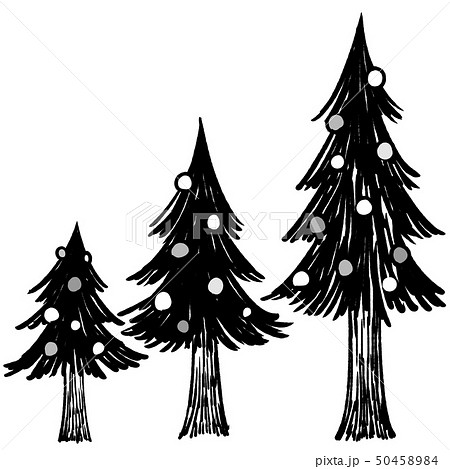 クリスマスツリー クリスマス 白黒 オーナメントのイラスト素材