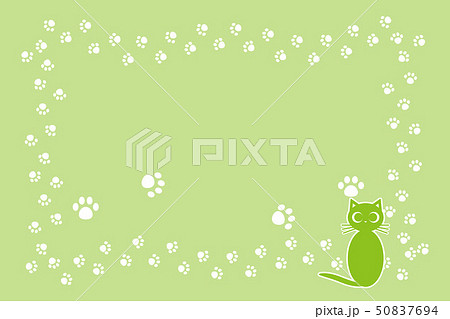 猫 壁紙 フレーム 足跡のイラスト素材