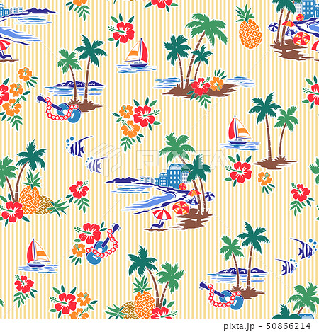 ウクレレ パターン 背景素材 ハワイアンのイラスト素材