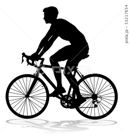 サイクリング 男性 自転車 シルエットのイラスト素材