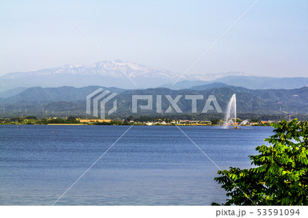 柴山潟大噴水の写真素材