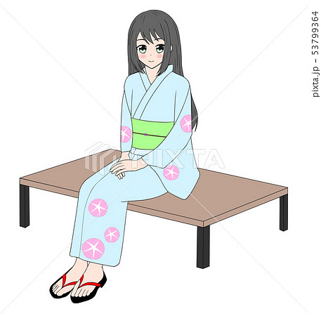 浴衣 女性 座る 和服のイラスト素材