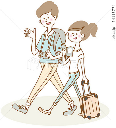 旅行するカップル パステルのイラスト素材