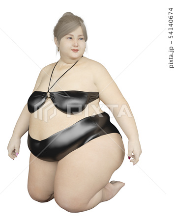 肥満 水着 女性 ぽっちゃりのイラスト素材