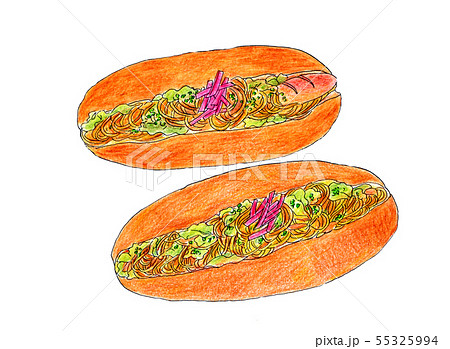 焼きそばパンのイラスト素材
