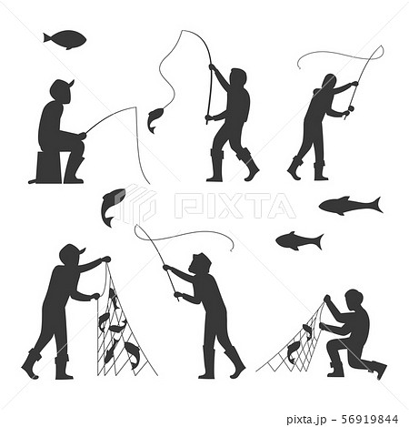 釣り シルエット 釣り人 男性のイラスト素材