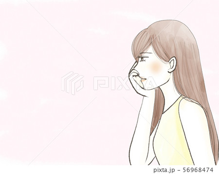 人物 女性 頬杖 横顔のイラスト素材