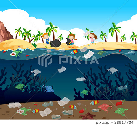 海のゴミのイラスト素材 海のゴミのイラスト素材