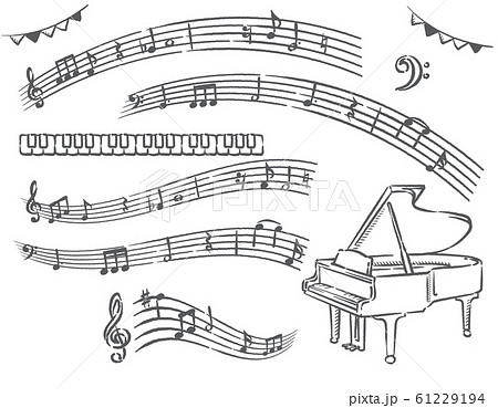 ピアノ 楽器 グランドピアノ 手書き風のイラスト素材