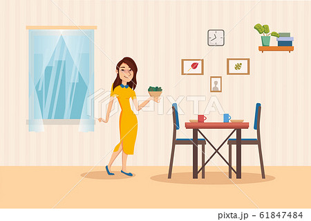 Dining room interior with dinner table, chairs, - Stock Illustration  [61847484] - PIXTA
