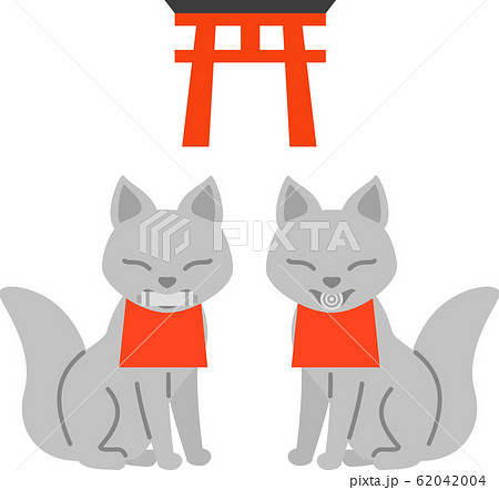 稲荷神社 狐 イラストの写真素材