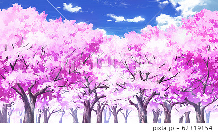 青空と雲03と桜06のイラスト素材