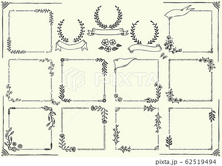 フレーム 手書き 植物 花のイラスト素材