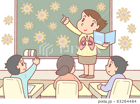 新型コロナウイルス 教室 先生 生徒のイラスト素材