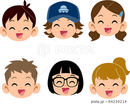 6種類の子どもたちの笑顔のイラスト素材