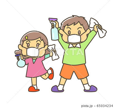 小学生 男の子 女の子 掃除のイラスト素材