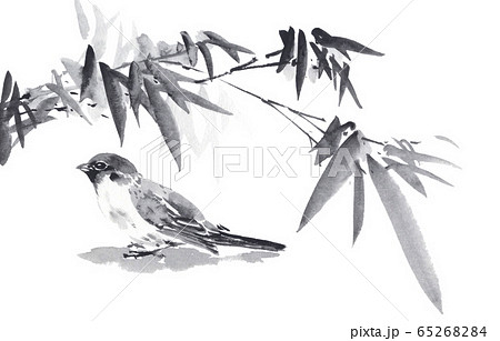 雀 鳥 水墨画 野鳥のイラスト素材 - PIXTA