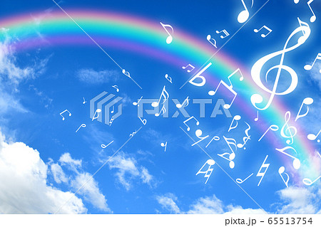 虹 音符 イラスト 空の写真素材