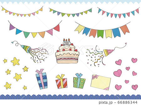 ケーキ 誕生日 イラスト 手書き 祝いの写真素材