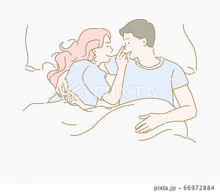 夫婦 カップル 寝る ベッドのイラスト素材