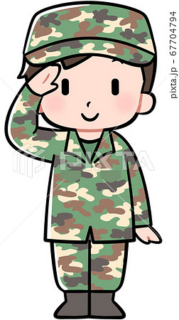 陸上自衛隊 自衛官 迷彩服 敬礼のイラスト素材