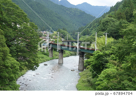 鉄橋 飯田線 渡らずの橋 鉄道の写真素材