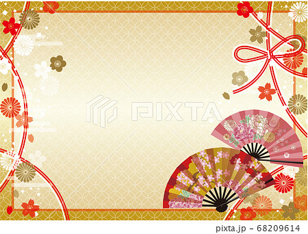 和柄 梅 壁紙 扇子 正月の写真素材