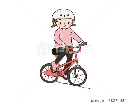 かわいい イラスト シンプル 自転車 女の子の写真素材