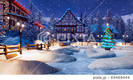 クリスマス 景色 風景 村のイラスト素材