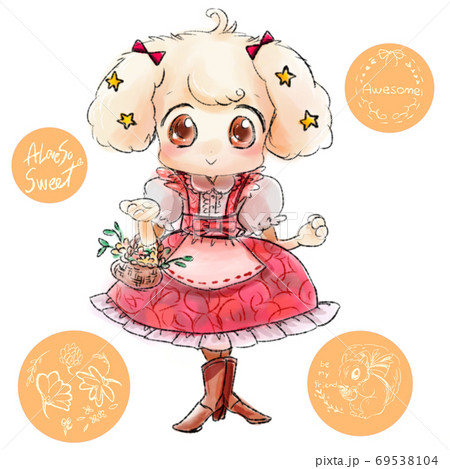 花かご 女の子 花 かわいいのイラスト素材