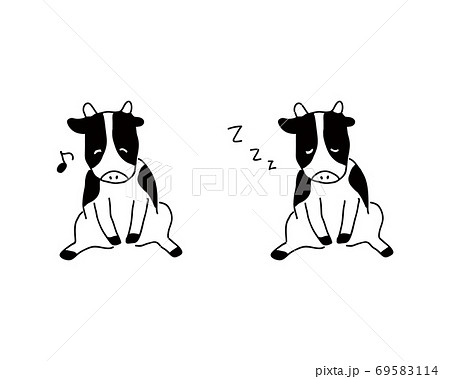 寝牛 寝てる 動物のイラスト素材
