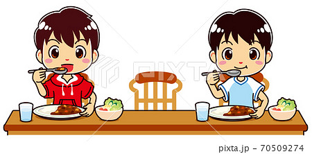 子ども 食べる 座る イスのイラスト素材