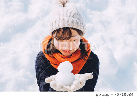 マフラー 雪だるま かわいいの写真素材