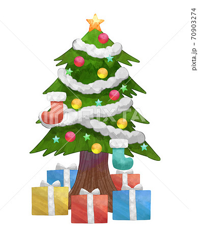 クリスマス 手書き風 ツリー クリスマスツリーの写真素材