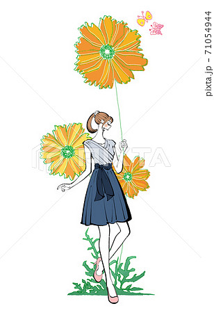 女の子 花 ドレス イラストの写真素材