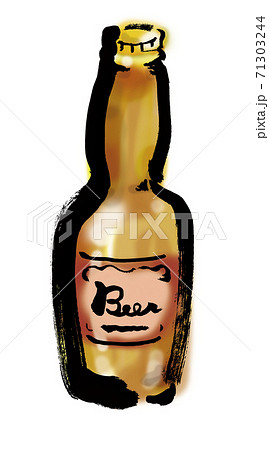 茶色の瓶ビールの手描きイラストのイラスト素材