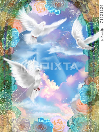 『太陽の大きな愛』 白い鳩と花の絵画 Amazon.co.jp: 絵画 飛んでいる白い鳩インテリア 絵画 ポスター 美術