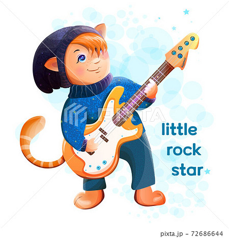 ねこ 猫 ネコ ギターのイラスト素材 Pixta