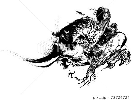 龍 竜 墨絵 干支のイラスト素材