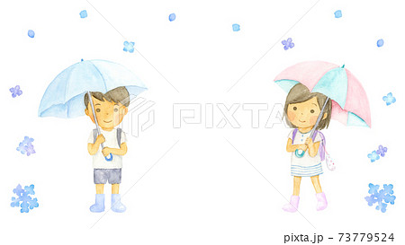 子供 雨 傘 女の子のイラスト素材