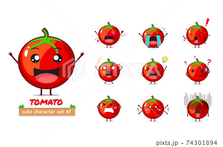 トマト かわいい 顔 野菜 キャラクターの写真素材