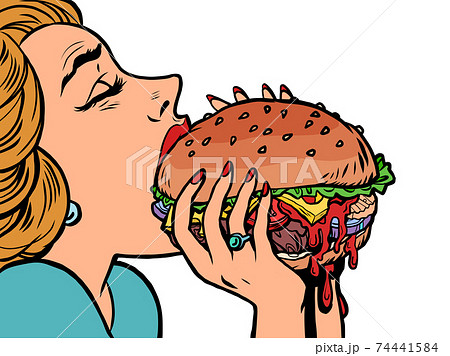 食べる ハンバーガー 女の子 食事のイラスト素材