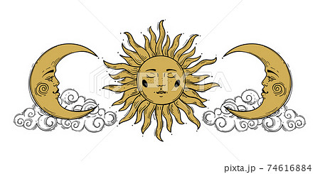 イラスト 三日月 顔 星のイラスト素材