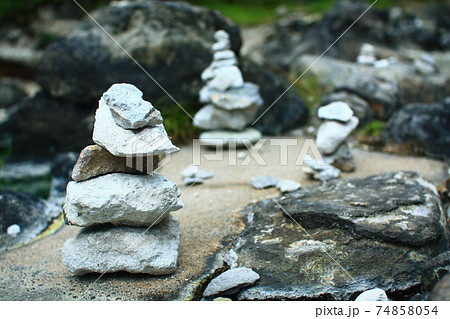 賽の河原の石積みの写真素材