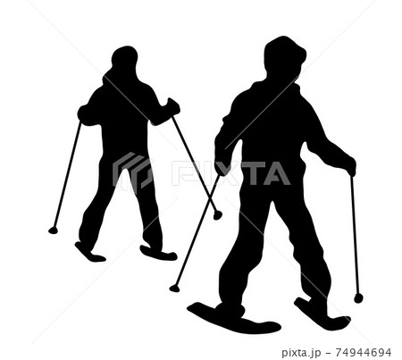 楽しいスキーのシルエットのイラスト素材